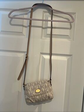 Michael Kors Cream/Tan MK Monogram Crossbody Bag